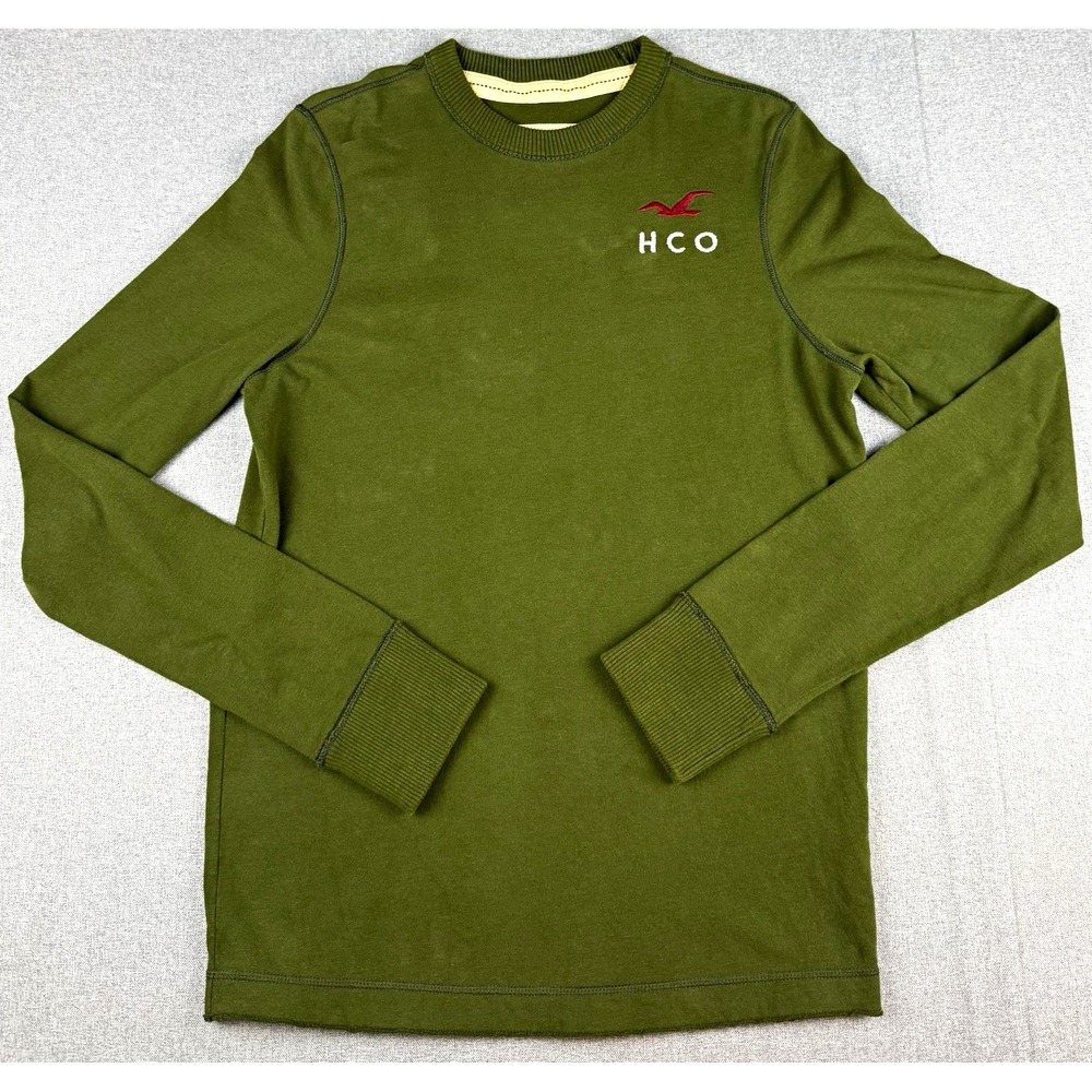 Hollister California Mens Large Long Sleeve Shirt Olive Green HCO Logo Cotton